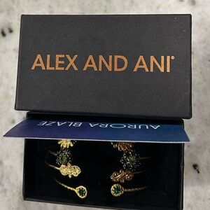 Alex and Ani Gold and Green Cuff Bracelet Set